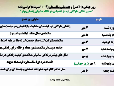 🔰 روز شمار #هفته_ملی_سلامت_سالمندان