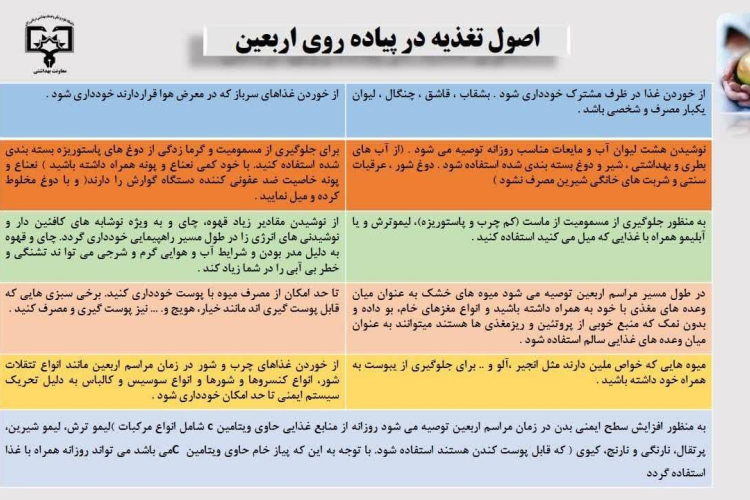 "اصول تغذیه در پیاده روی اربعین "