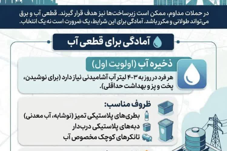 آمادگی برای قطعی آب در روزهای جنگ