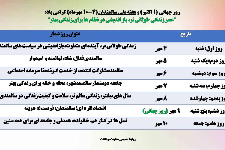 🔰 روز شمار #هفته_ملی_سلامت_سالمندان